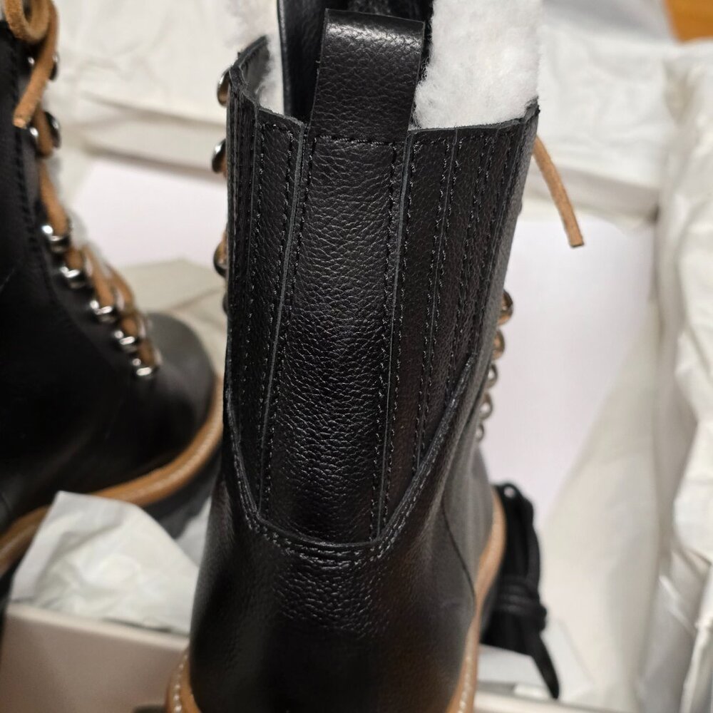 M LIZZIE Black Multi Leather Shearling Hiking Boots Size 9M - Picture 8 of 10